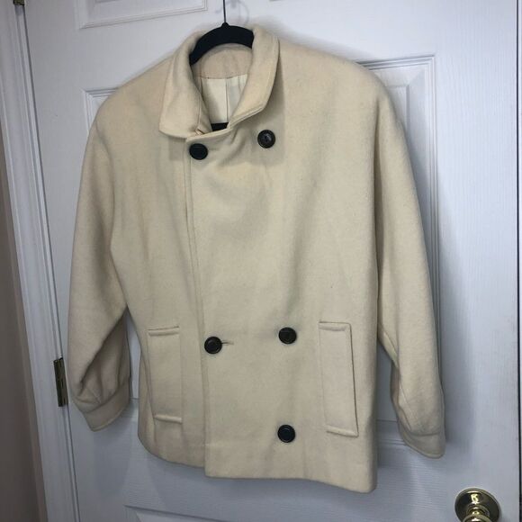 Vintage Dilards Country Pacer cream waist length pea coat, size 14/16 - Picture 2 of 15